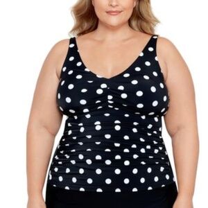 Swim Solutions Plus Tummy Control V-Neck Polka Dot Tankini Top Size 20W 3010